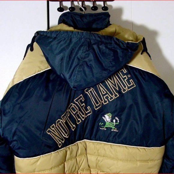 Vtg Pro Players Puffer Hooded Notre Dame Blue /Yellow Jacket Sz 2XL - Picture 1 of 8